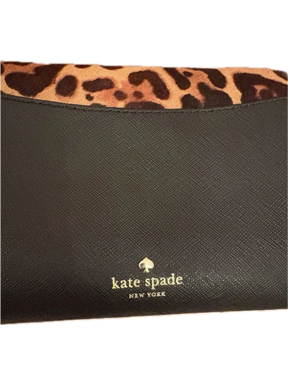 Kate Spade Run Wild Leopard Summer Crossbody Bag calf-hair black leather - EUC